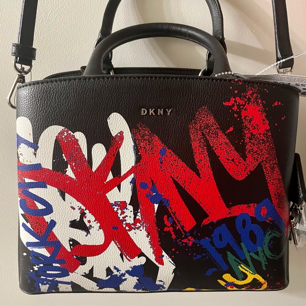 DKNY Paige MD Satchel - black with multi-color graffiti